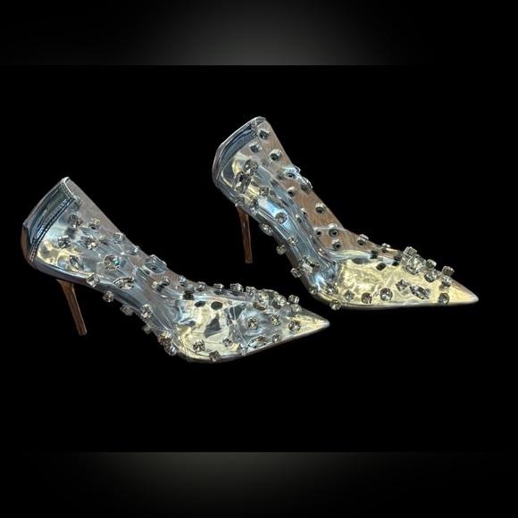 Good American NEW Clear Pointed-Toe Crystal Embellished Pumps Diamonds Forever - Picture 6 of 10